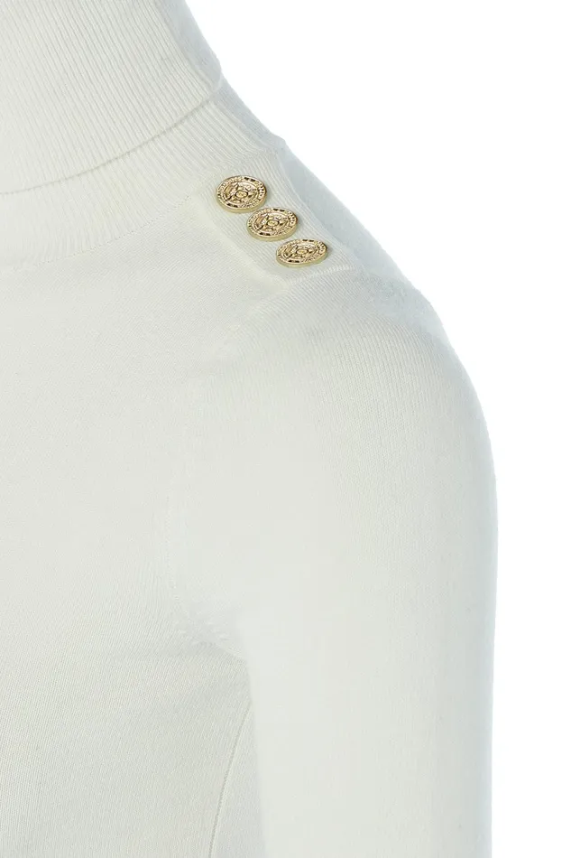 Holland Cooper Buttoned Knit Roll Neck Cream Women Knitwear Holland Cooper Buttoned Knit Roll Neck Cream Women Knitwear