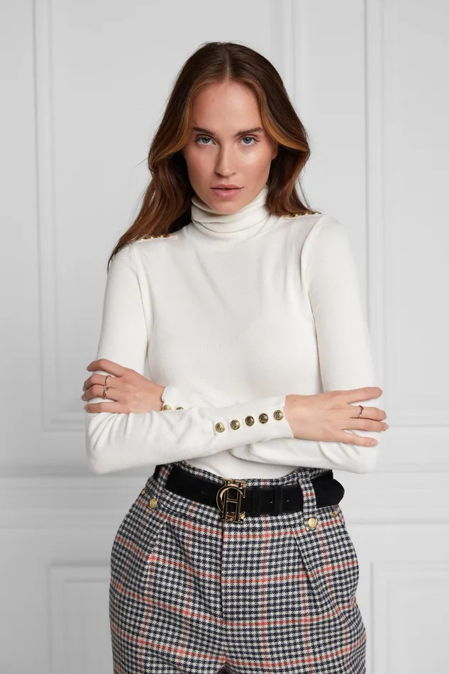 Holland Cooper Buttoned Knit Roll Neck Cream Women Knitwear Holland Cooper Buttoned Knit Roll Neck Cream Women Knitwear