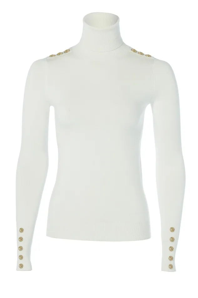 Holland Cooper Buttoned Knit Roll Neck Cream Women Knitwear Holland Cooper Buttoned Knit Roll Neck Cream Women Knitwear