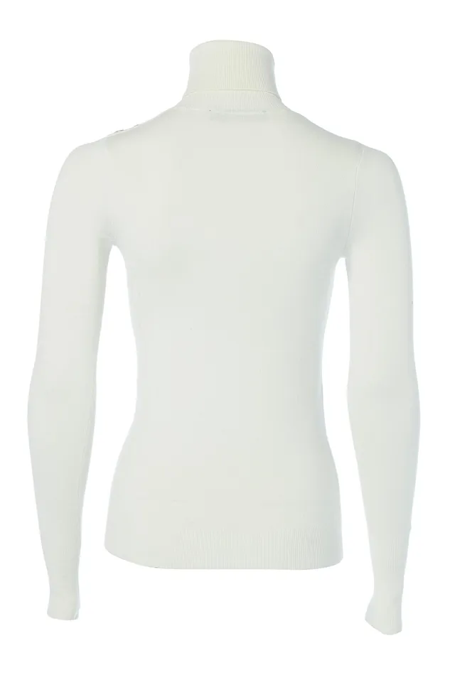 Holland Cooper Buttoned Knit Roll Neck Cream Women Knitwear Holland Cooper Buttoned Knit Roll Neck Cream Women Knitwear