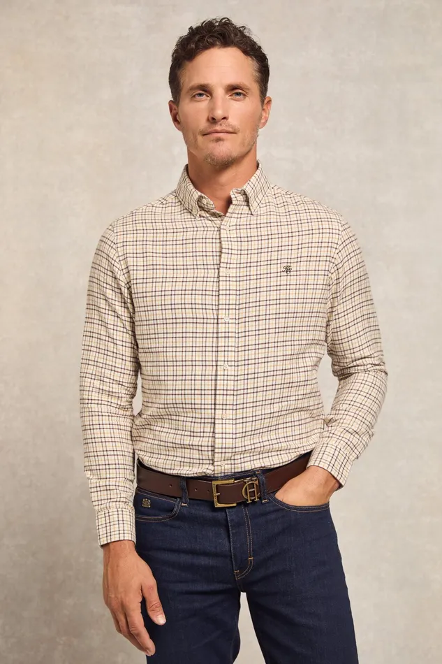Holland Cooper Classic Button Down Shirt Cheltenham Camel Check Men Shirts