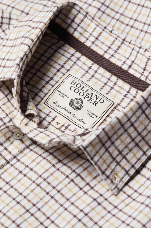 Holland Cooper Classic Button Down Shirt Cheltenham Camel Check Men Shirts