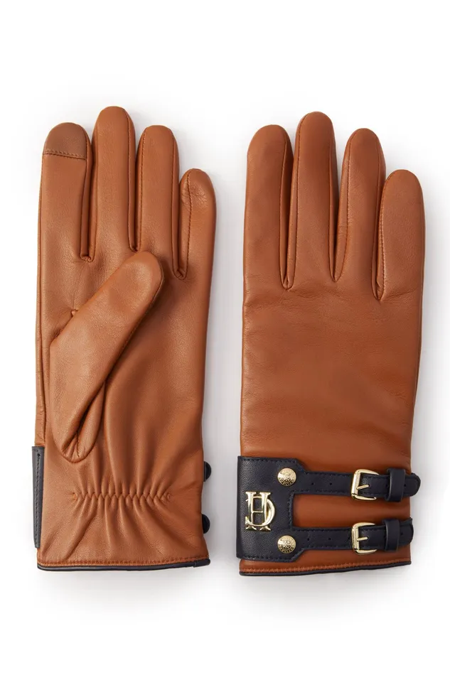 Holland Cooper Contrast Leather Gloves Tan Ink Navy Women Gloves