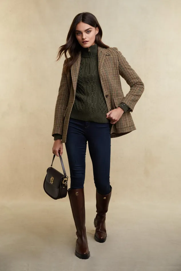 Holland Cooper Country Cable Quarter Zip Knit Forest Green Women Knitwear Holland Cooper Country Cable Quarter Zip Knit Forest Green Women Knitwear