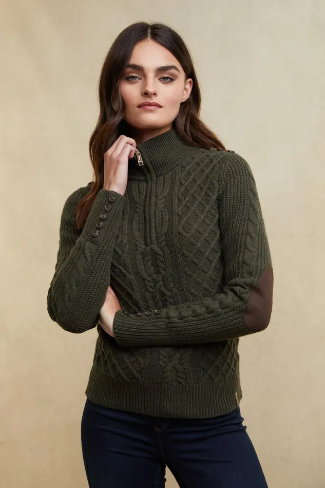 Holland Cooper Country Cable Quarter Zip Knit Forest Green Women Knitwear Holland Cooper Country Cable Quarter Zip Knit Forest Green Women Knitwear