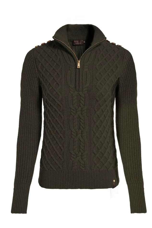 Holland Cooper Country Cable Quarter Zip Knit Forest Green Women Knitwear Holland Cooper Country Cable Quarter Zip Knit Forest Green Women Knitwear