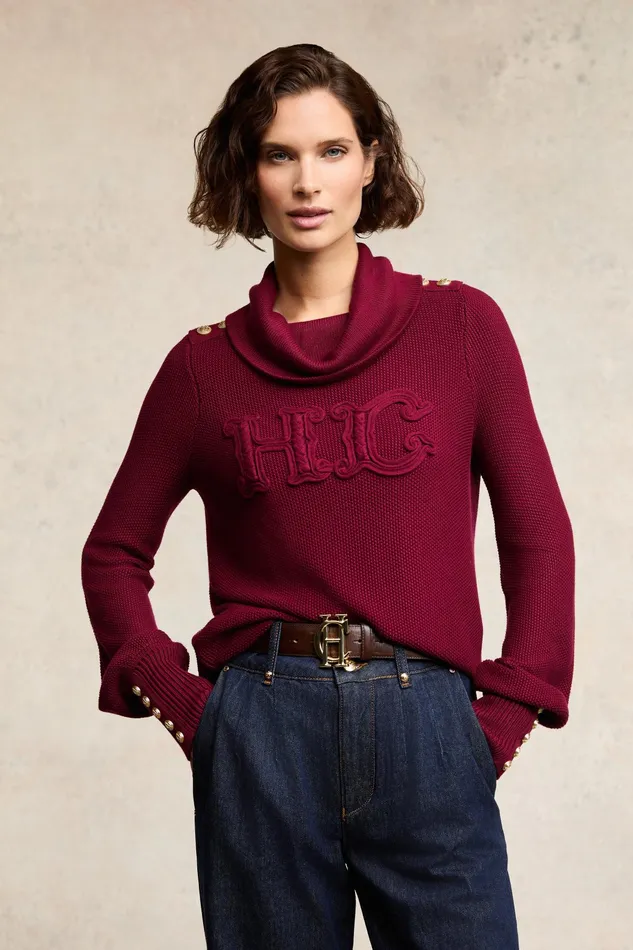 Holland Cooper Daisy Roll Neck Knit Wine Women Knitwear