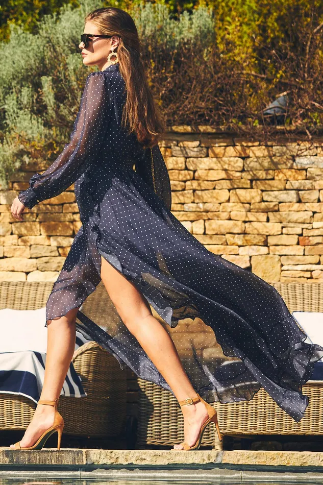 Holland Cooper Ellisa Maxi Dress Navy Polka Dot Women Dresses