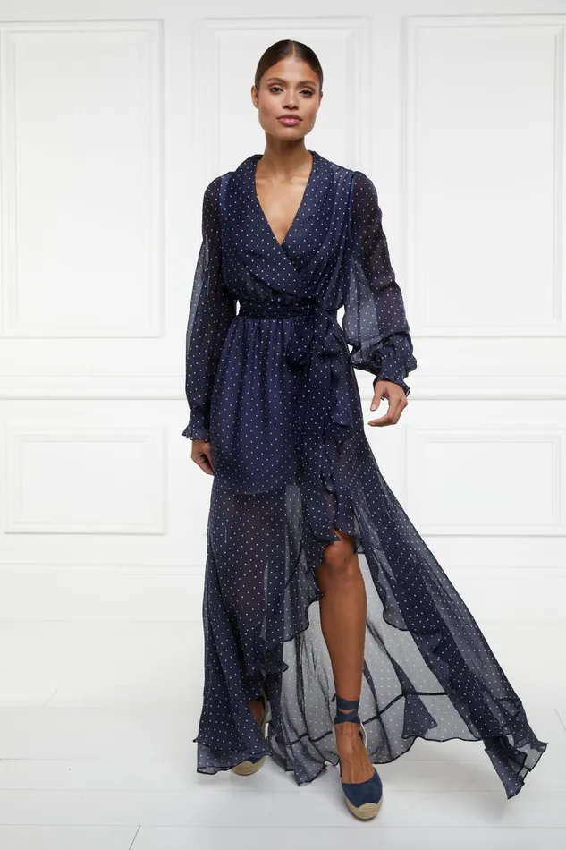 Holland Cooper Ellisa Maxi Dress Navy Polka Dot Women Dresses