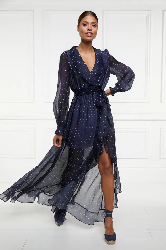 Holland Cooper Ellisa Maxi Dress Navy Polka Dot Women Dresses