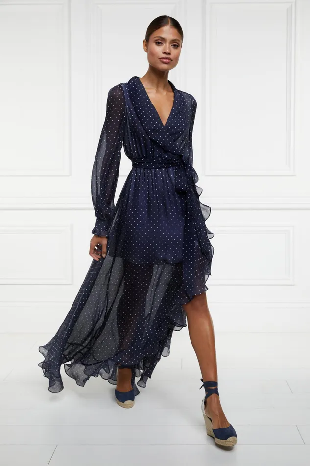 Holland Cooper Ellisa Maxi Dress Navy Polka Dot Women Dresses