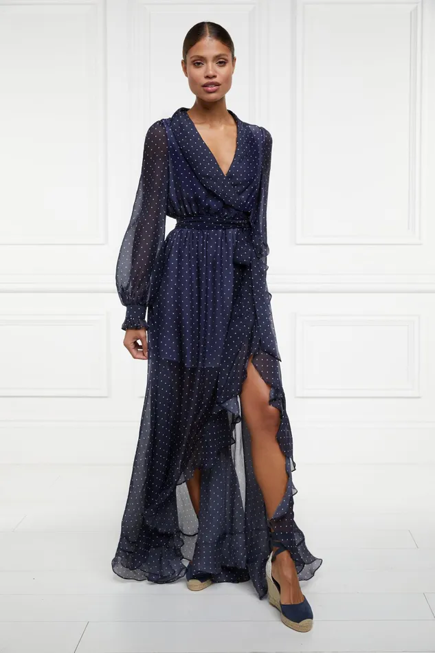 Holland Cooper Ellisa Maxi Dress Navy Polka Dot Women Dresses