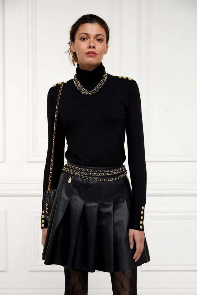 Holland Cooper Faux Leather Pleated Mini Skirt Women Skirts