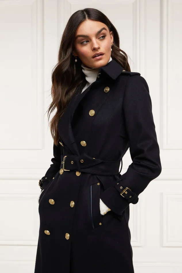 Holland Cooper Full Length Marlborough Trench Coat Soft Navy Women Tailoring