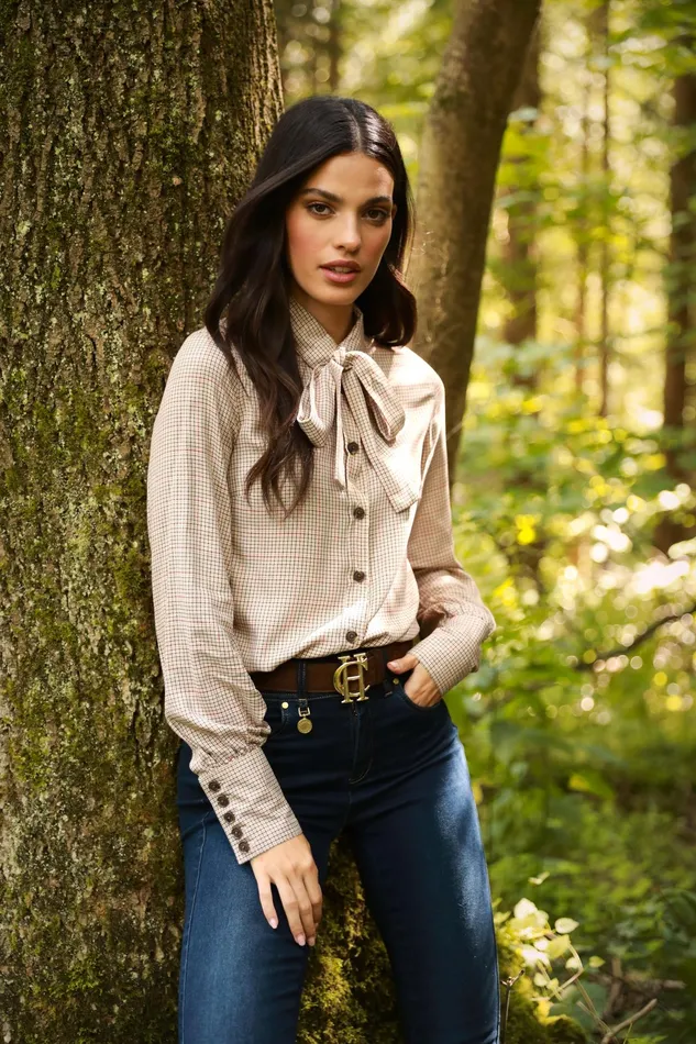 Holland Cooper Heritage Shirt Oatmeal Check Women Shirts and Blouses