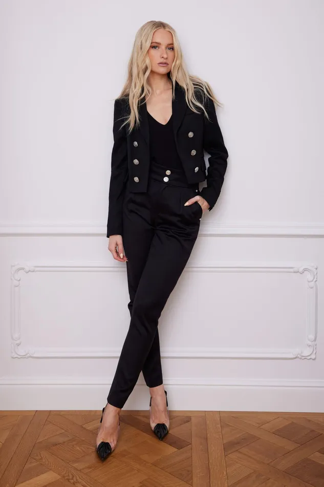 Holland Cooper High Waisted Peg Trouser Black Barathea Silver Women Tailoring