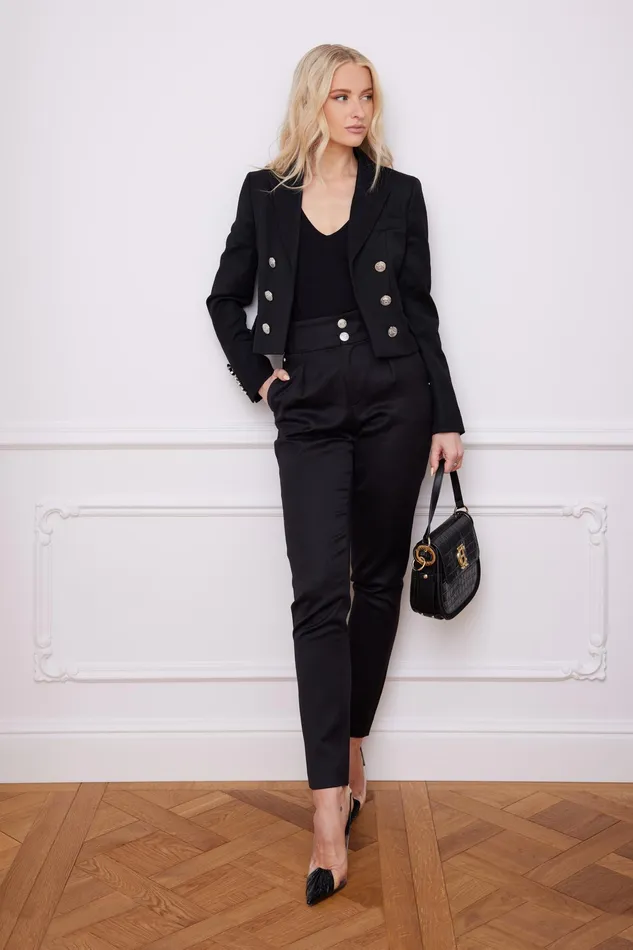 Holland Cooper High Waisted Peg Trouser Black Barathea Silver Women Tailoring Holland Cooper High Waisted Peg Trouser Black Barathea Silver Women Tailoring