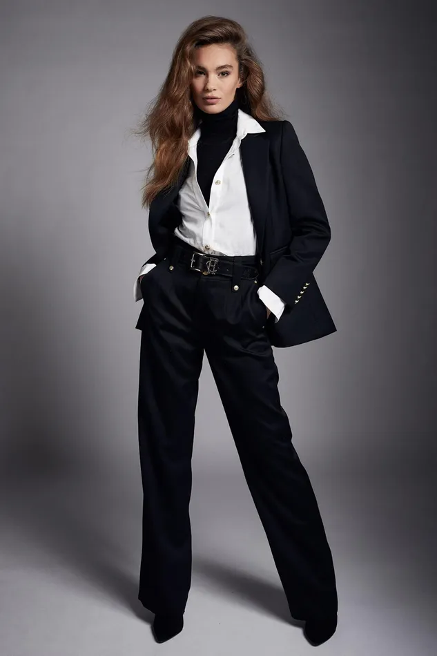 Holland Cooper High Waisted Straight Trouser Black Barathea Women Tailoring