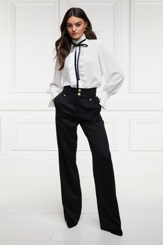 Holland Cooper High Waisted Straight Trouser Black Barathea Women Tailoring Holland Cooper High Waisted Straight Trouser Black Barathea Women Tailoring