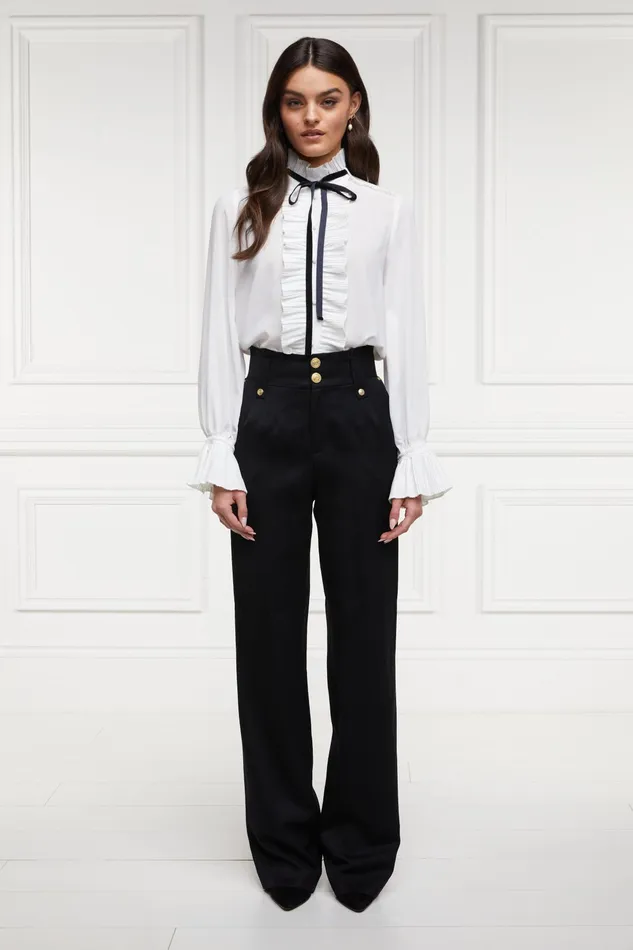 Holland Cooper High Waisted Straight Trouser Black Barathea Women Tailoring Holland Cooper High Waisted Straight Trouser Black Barathea Women Tailoring