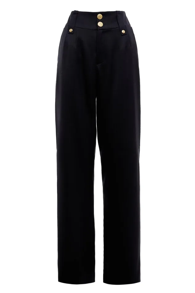 Holland Cooper High Waisted Straight Trouser Black Barathea Women Tailoring Holland Cooper High Waisted Straight Trouser Black Barathea Women Tailoring