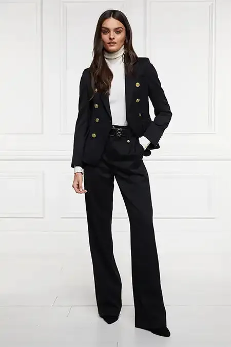 Holland Cooper High Waisted Straight Trouser Black Barathea Women Tailoring Holland Cooper High Waisted Straight Trouser Black Barathea Women Tailoring