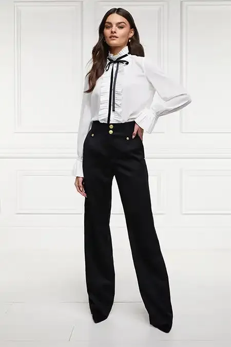 Holland Cooper High Waisted Straight Trouser Black Barathea Women Tailoring Holland Cooper High Waisted Straight Trouser Black Barathea Women Tailoring