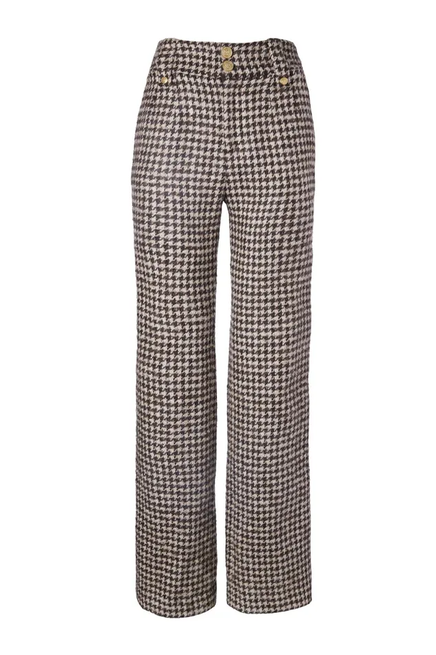 Holland Cooper High Waisted Straight Trouser Coffee Houndstooth Women Tailoring Holland Cooper High Waisted Straight Trouser Coffee Houndstooth Women Tailoring