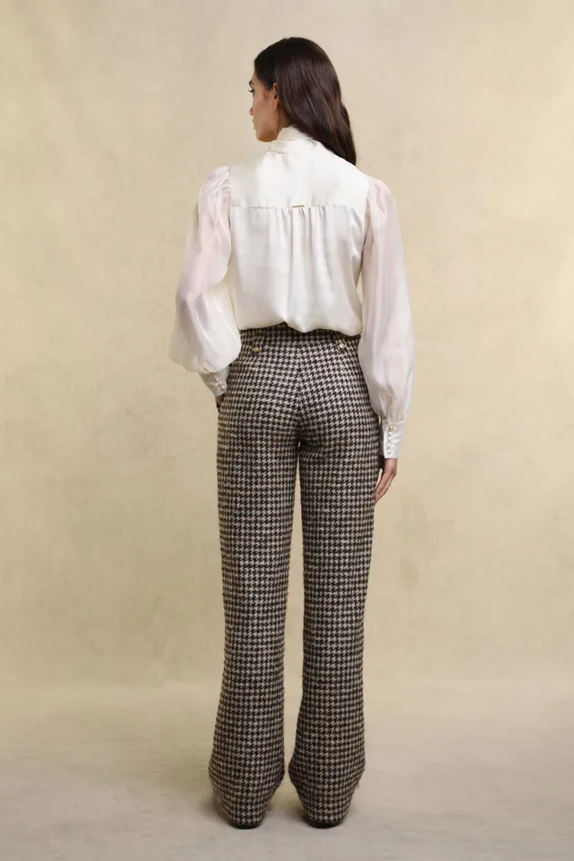 Holland Cooper High Waisted Straight Trouser Coffee Houndstooth Women Tailoring Holland Cooper High Waisted Straight Trouser Coffee Houndstooth Women Tailoring