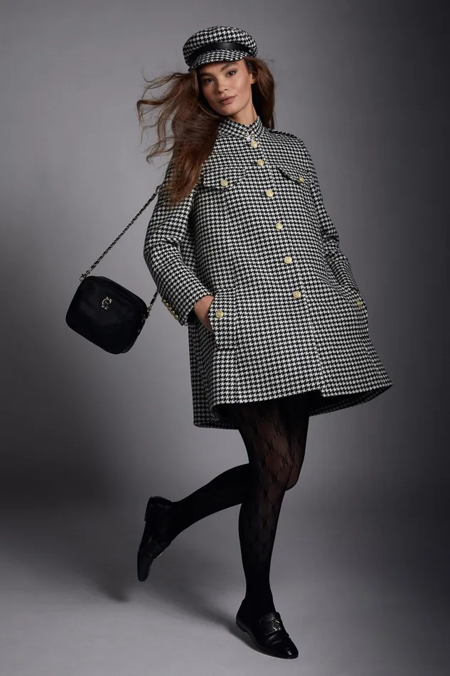 Holland Cooper Highbury Cape Coat Houndstooth Women Tailoring