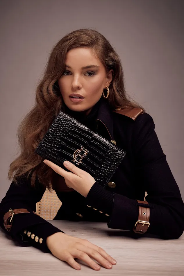Holland Cooper Highbury Clutch Bag Black Gold Women Clutch Bags