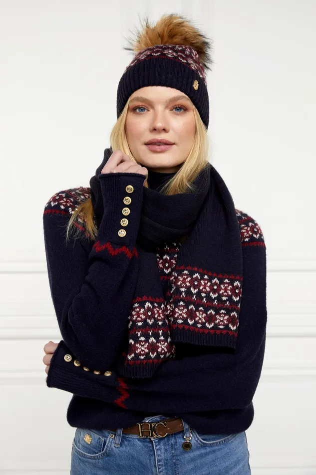 Holland Cooper Jennifer Fairisle Scarf Ink Navy Women Scarves Holland Cooper Jennifer Fairisle Scarf Ink Navy Women Scarves