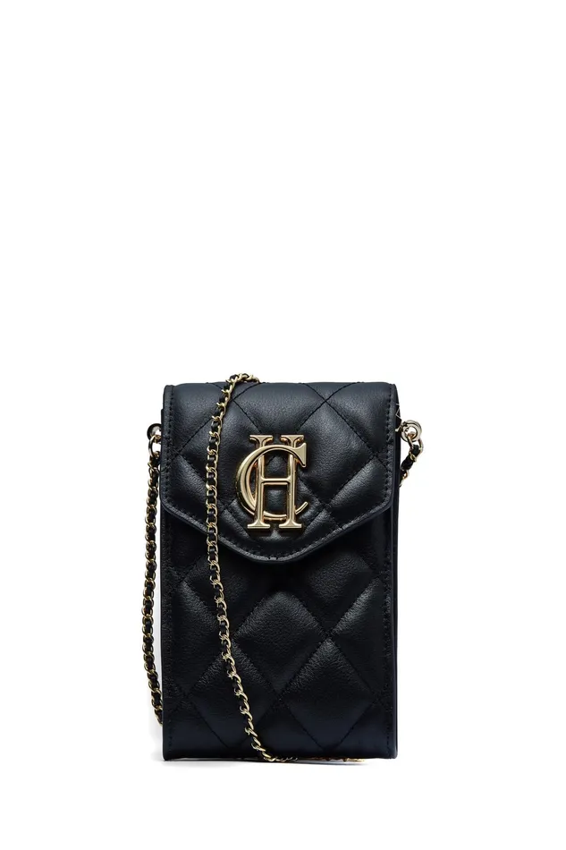Holland Cooper Knightsbridge Phone Pouch Black Quilted Women Clutch Bags
