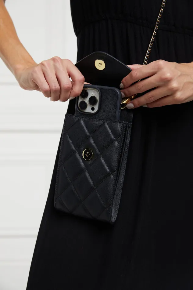 Holland Cooper Knightsbridge Phone Pouch Black Quilted Women Clutch Bags Holland Cooper Knightsbridge Phone Pouch Black Quilted Women Clutch Bags