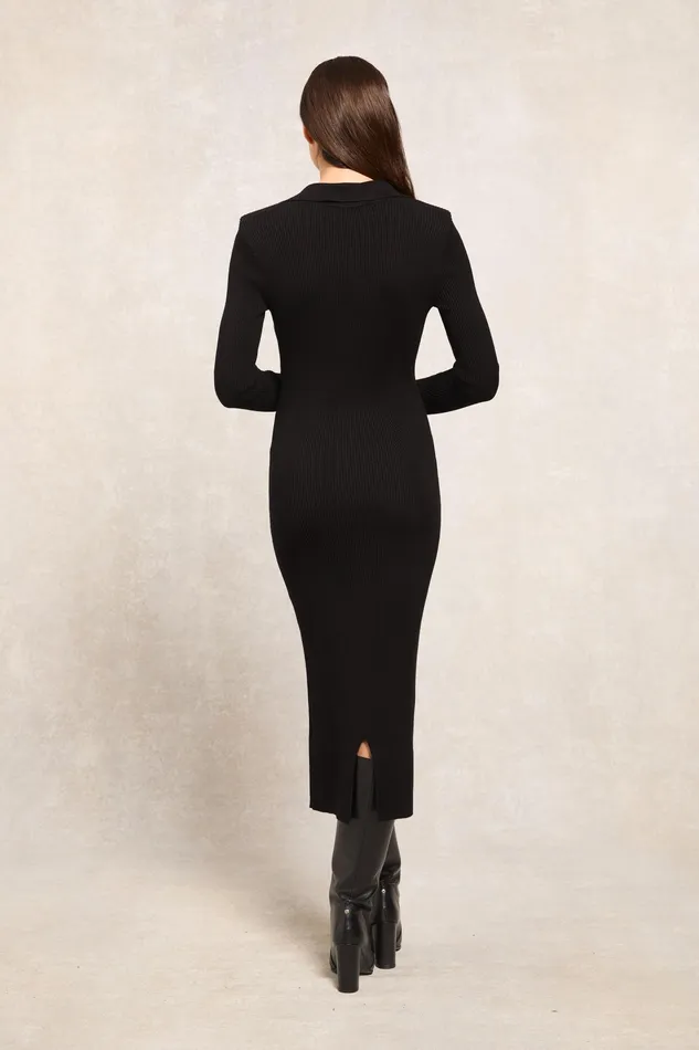 Holland Cooper Knitted Shirt Dress Black Women Dresses