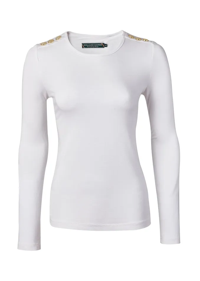Holland Cooper Long Sleeve Crew Neck Tee White Women Tops Holland Cooper Long Sleeve Crew Neck Tee White Women Tops
