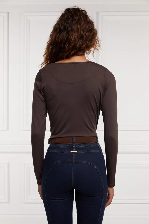 Holland Cooper Long Sleeve VNeck Tee Coffee Women Tops Holland Cooper Long Sleeve VNeck Tee Coffee Women Tops