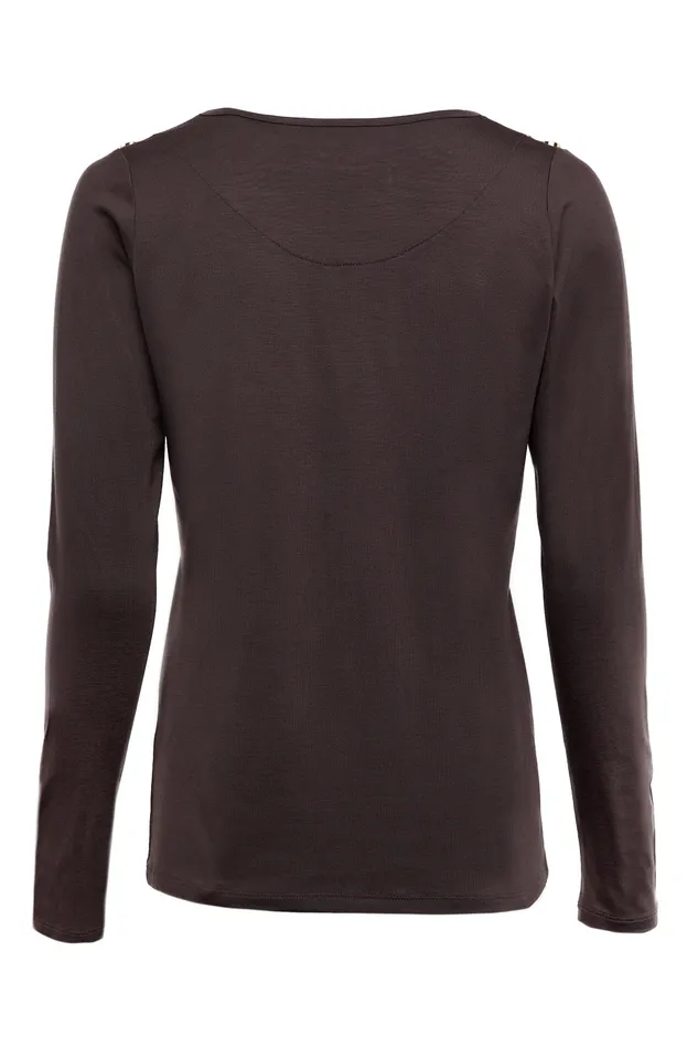 Holland Cooper Long Sleeve VNeck Tee Coffee Women Tops Holland Cooper Long Sleeve VNeck Tee Coffee Women Tops