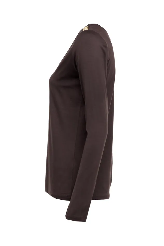 Holland Cooper Long Sleeve VNeck Tee Coffee Women Tops Holland Cooper Long Sleeve VNeck Tee Coffee Women Tops