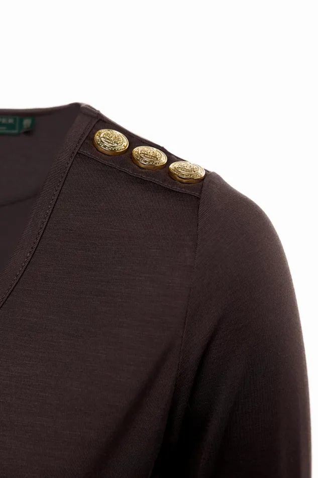 Holland Cooper Long Sleeve VNeck Tee Coffee Women Tops Holland Cooper Long Sleeve VNeck Tee Coffee Women Tops
