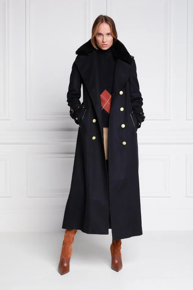 Holland Cooper Marlborough Shearling Trench Coat Soft Black Women Tailoring