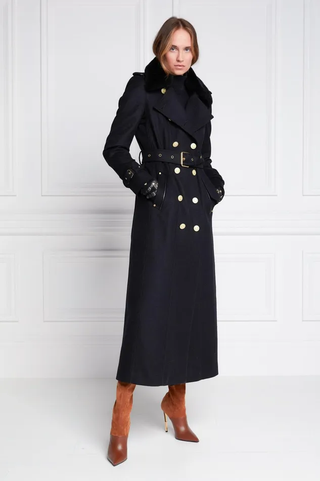 Holland Cooper Marlborough Shearling Trench Coat Soft Black Women Tailoring