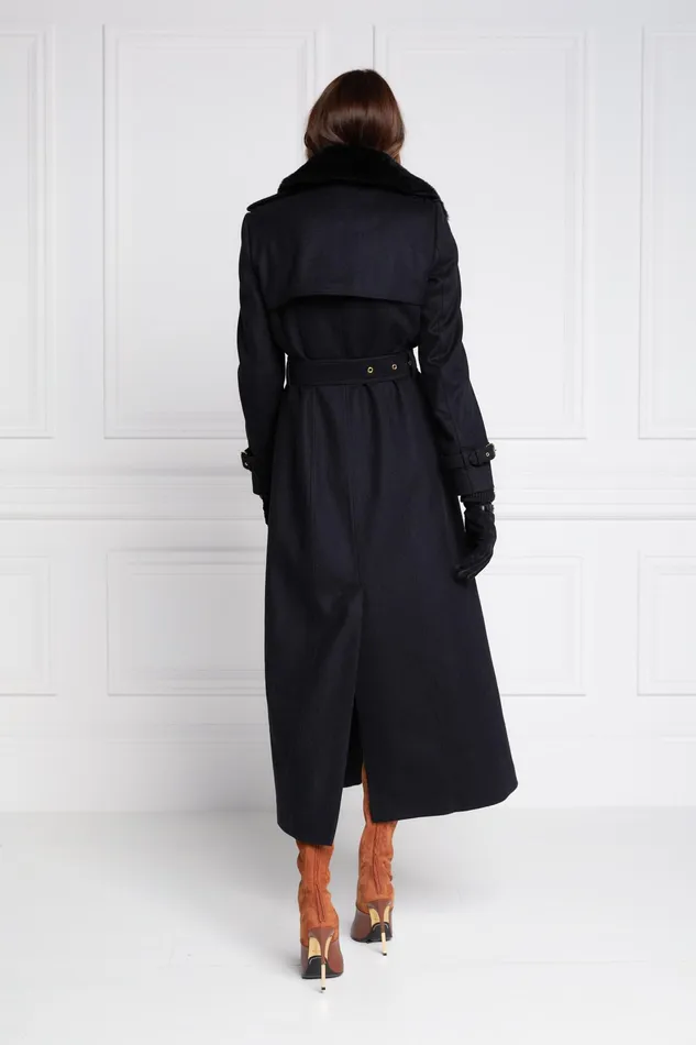 Holland Cooper Marlborough Shearling Trench Coat Soft Black Women Tailoring