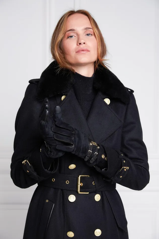 Holland Cooper Marlborough Shearling Trench Coat Soft Black Women Tailoring
