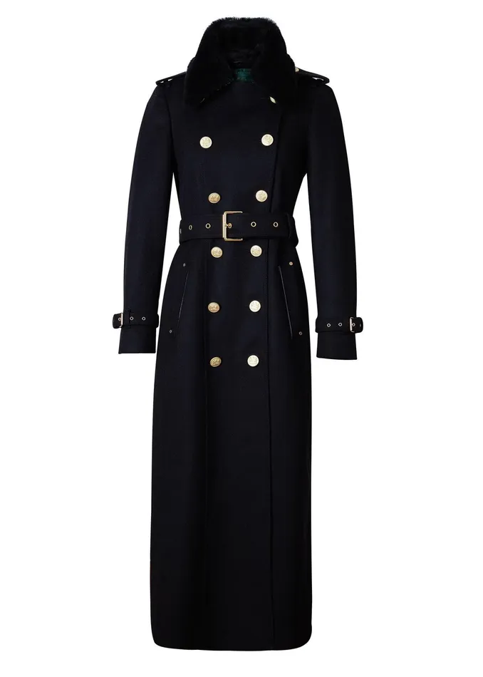 Holland Cooper Marlborough Shearling Trench Coat Soft Black Women Tailoring