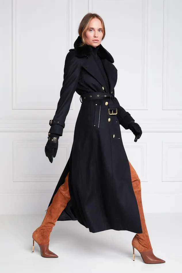 Holland Cooper Marlborough Shearling Trench Coat Soft Black Women Tailoring