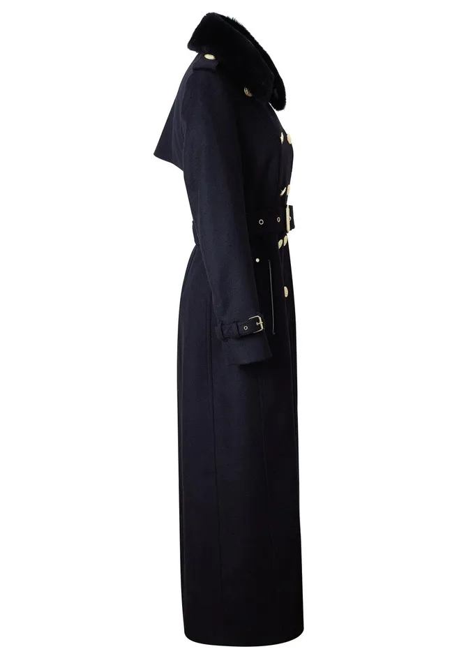 Holland Cooper Marlborough Shearling Trench Coat Soft Black Women Tailoring