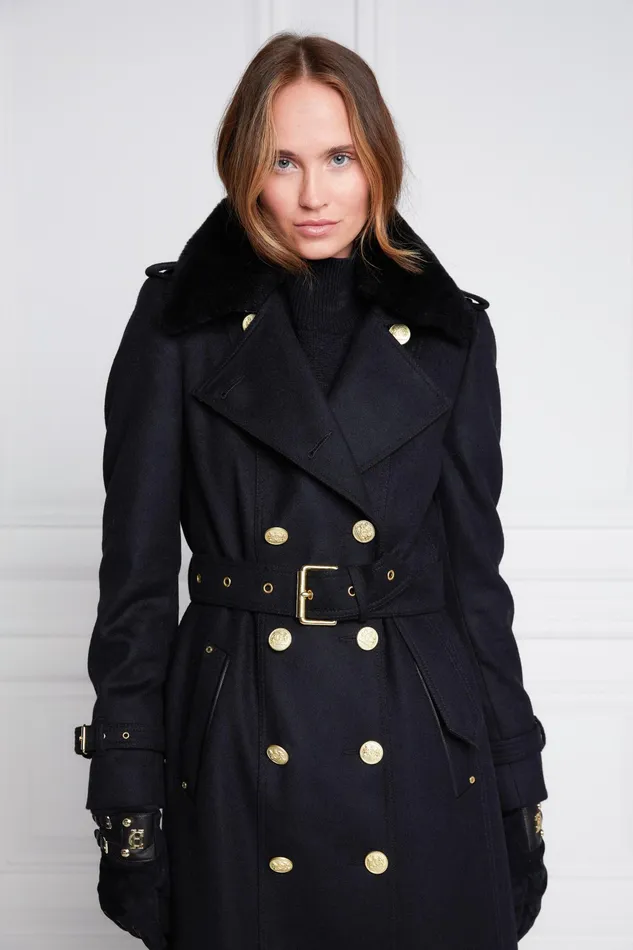 Holland Cooper Marlborough Shearling Trench Coat Soft Black Women Tailoring