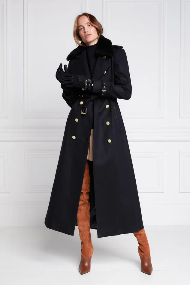 Holland Cooper Marlborough Shearling Trench Coat Soft Black Women Tailoring