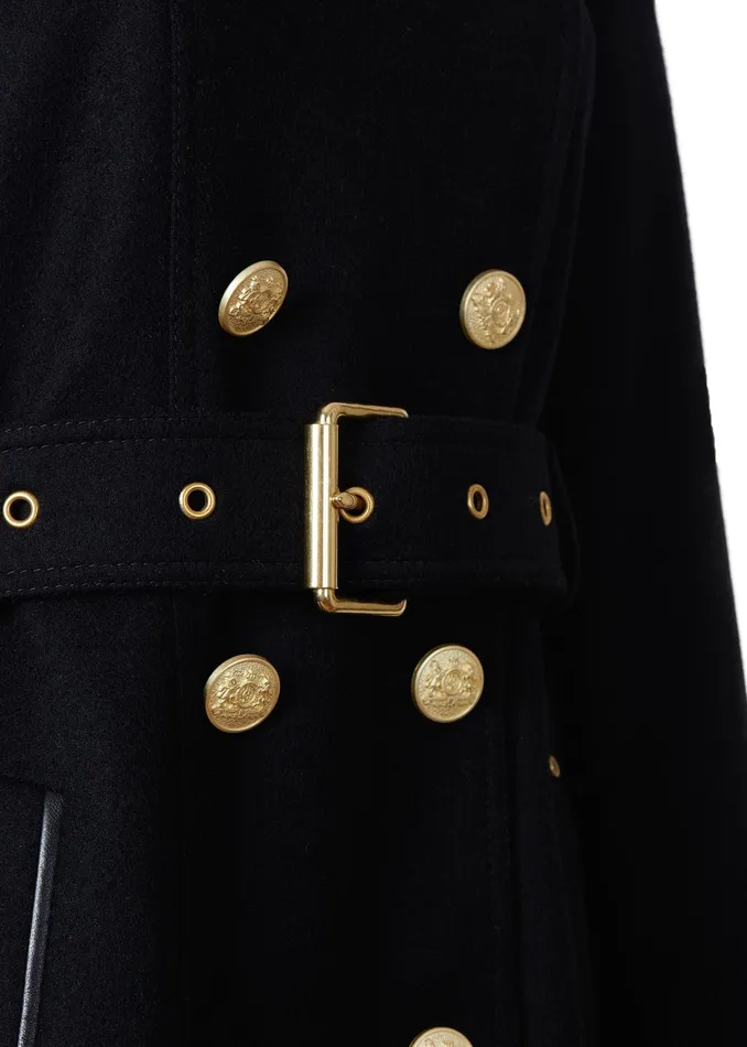 Holland Cooper Marlborough Shearling Trench Coat Soft Black Women Tailoring